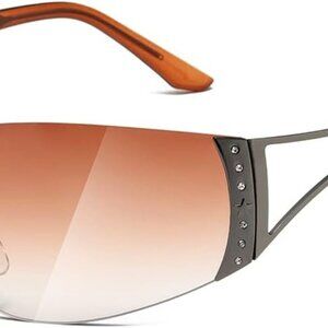 Y2K Sunglasses For Women Men Fashion Shield Rimless Wrap Around Sunglass Gradien